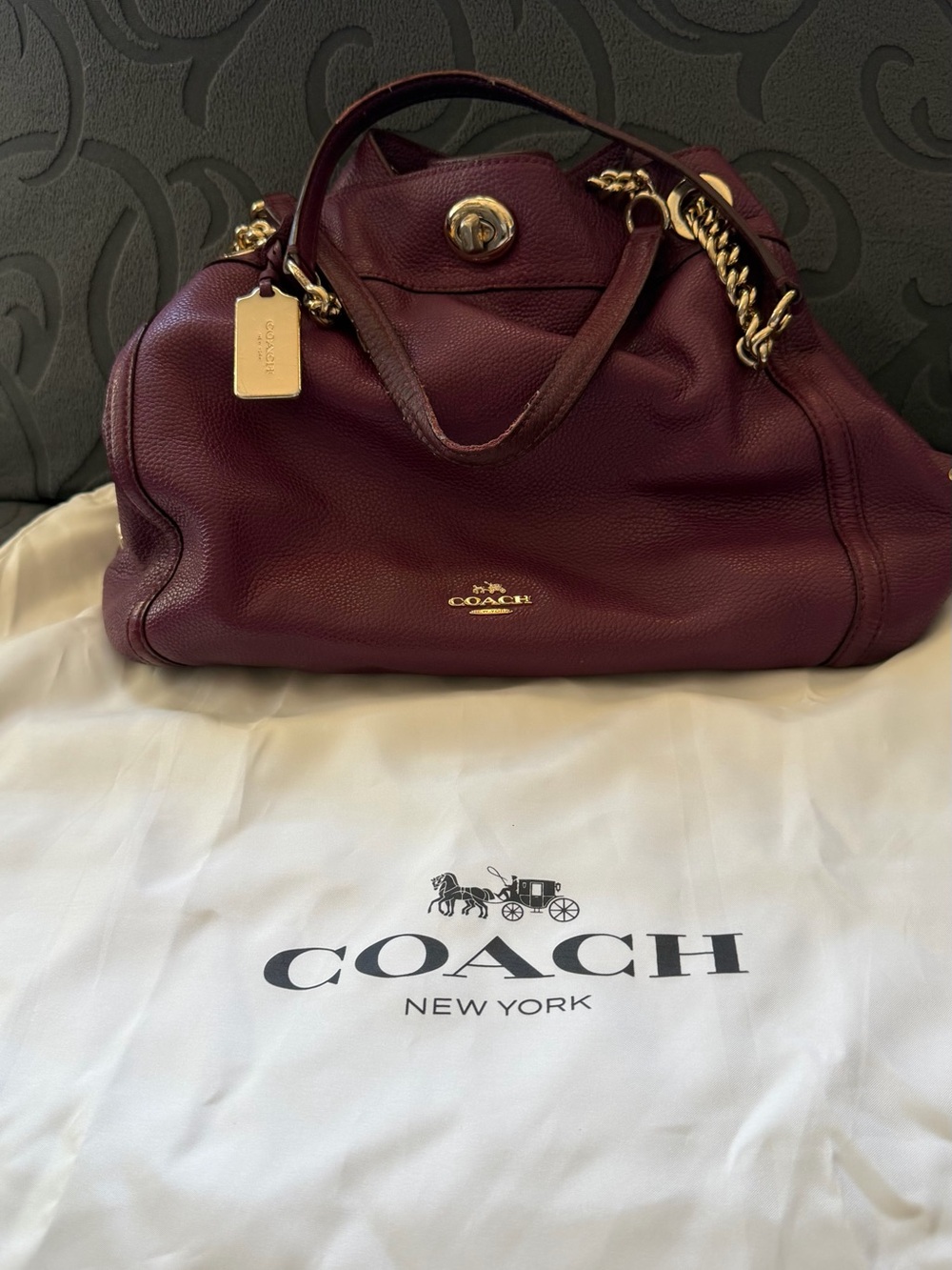 Coach Edie Turnlock Pebbled Leather Shoulder Bag in Plum